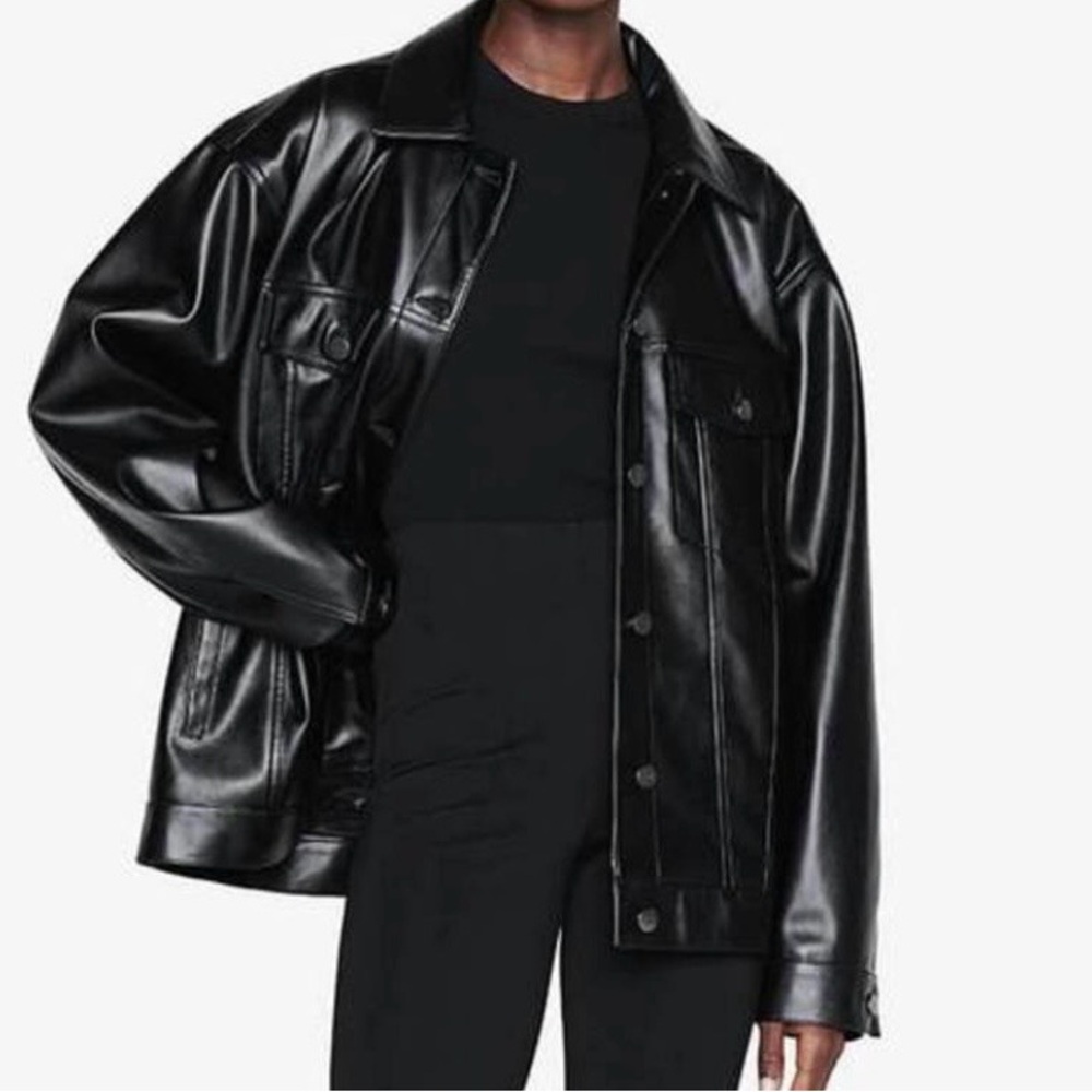 Anine Bing Rory Black Vegan Leather Jacket Size Small